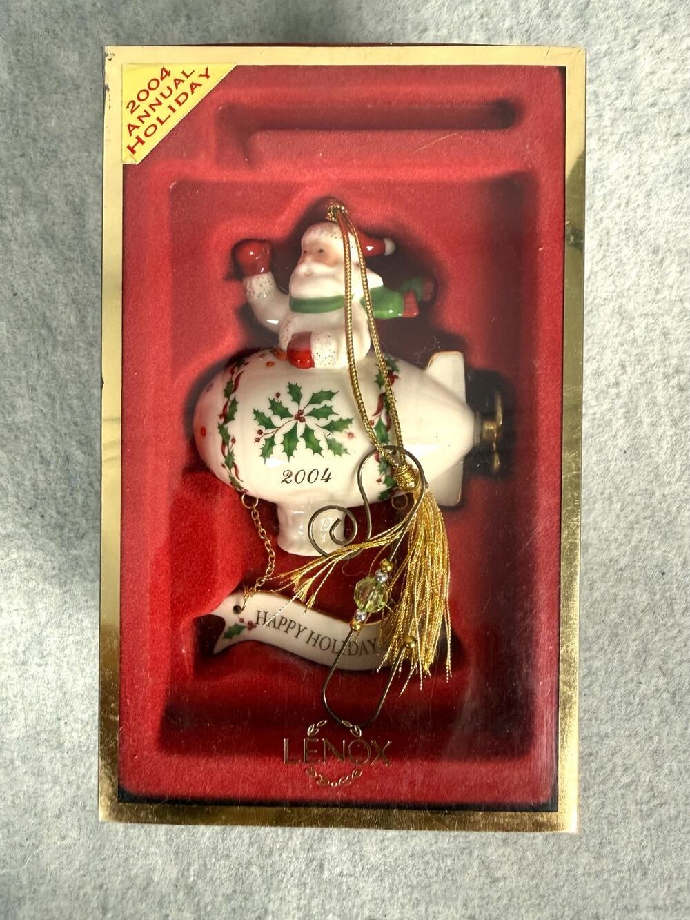 Lenox Holiday Annual Ornament 2004 Santa in a Blimp Happy Holidays Original Box